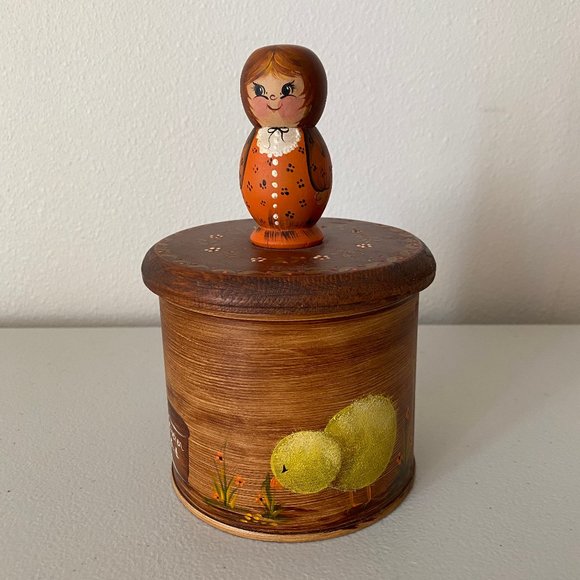 Vintage Hand Painted Tin with Wood Top - Picture 1 of 11